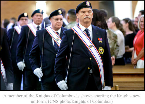A member of the Knights of Columbus is shown sporting the Knights new uniform. (CNS photo/Knights of Columbus)