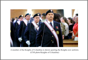 A member of the Knights of Columbus is shown sporting the Knights new uniform. (CNS photo/Knights of Columbus)