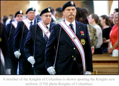 A member of the Knights of Columbus is shown sporting the Knights new uniform. (CNS photo/Knights of Columbus)